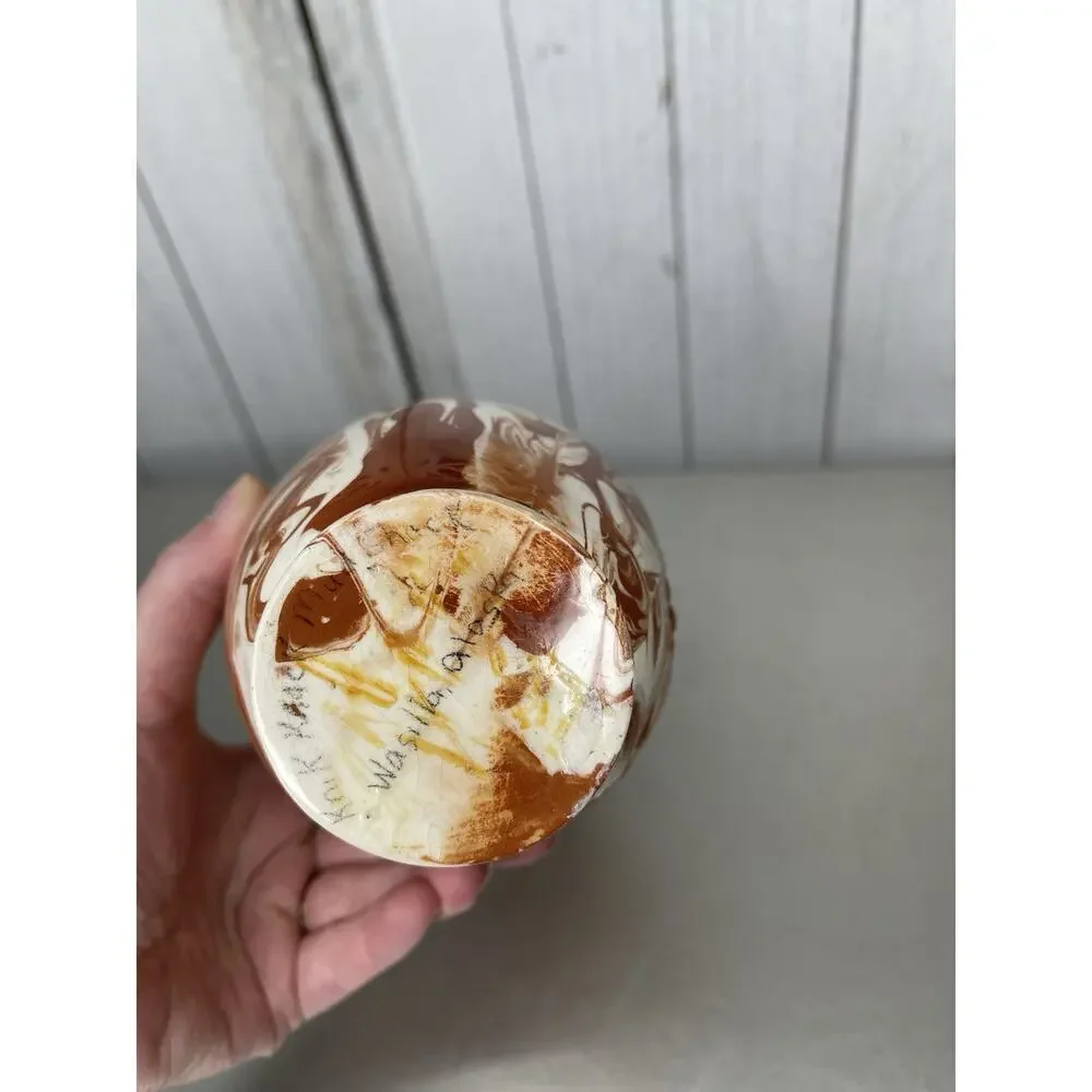 Handcrafted Swirled Pottery Alaska Vintage Mini Vase Orange White
